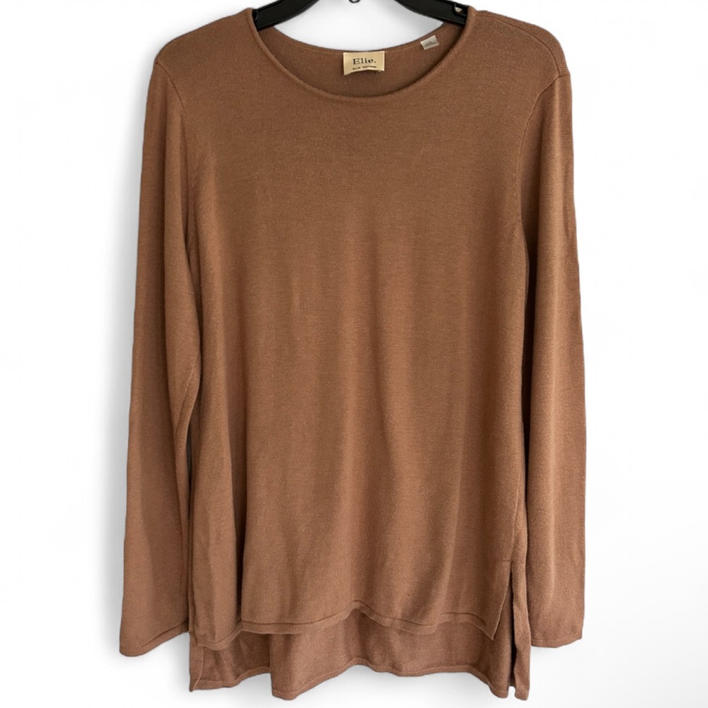 ELIE TAHARI Camel Cashmere Blend Crewneck Sweater Parisian Old Money Luxury Sz L
